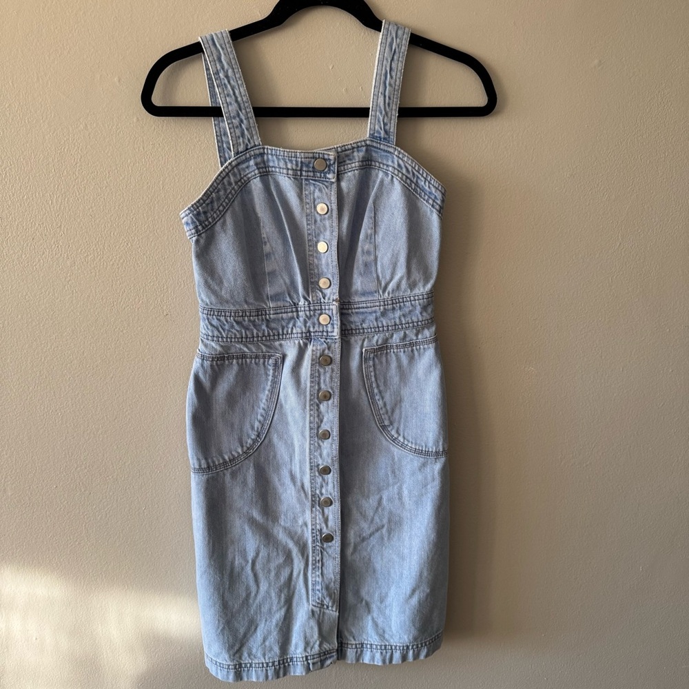 Topshop Denim MOTO jumper dress Snap Closure Front Pockets Rodeo Western Cowgirl